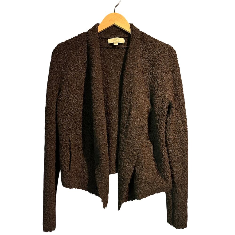 Ann Taylor Loft Medium Open Front Black Jacket Luxury Italian Wool Yarn Warm